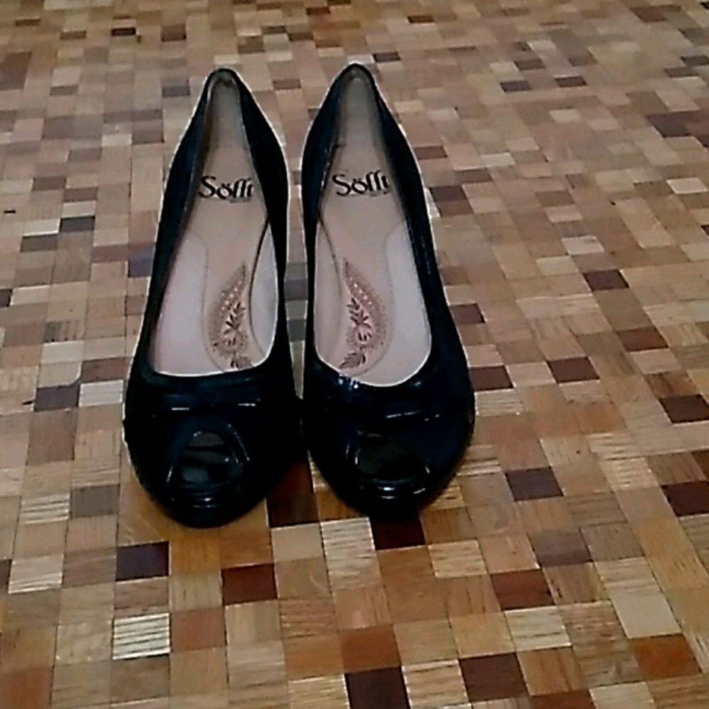 Black suede and leather heels